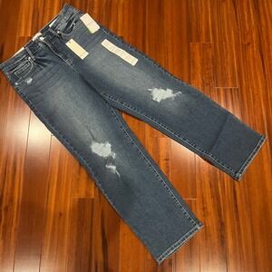 Frayed Jeans High Rise Straight Distressed Evening Light Denim New Sz‎ 10 / 30